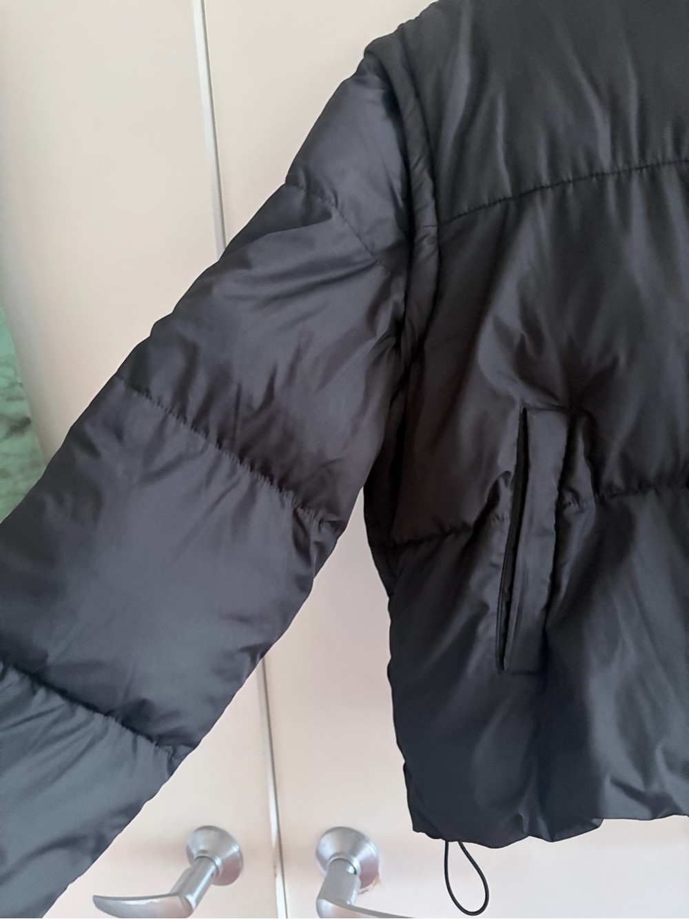 JustFab Black Short Puffer Jacket with High Collar - Picture 12 of 12